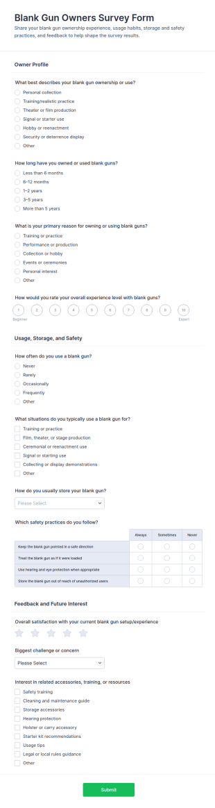 Blank Gun Owners Survey Form Template