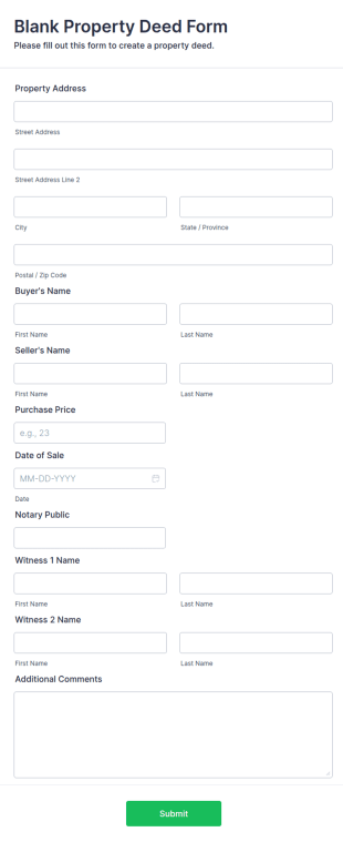 Blank Property Deed Form Template