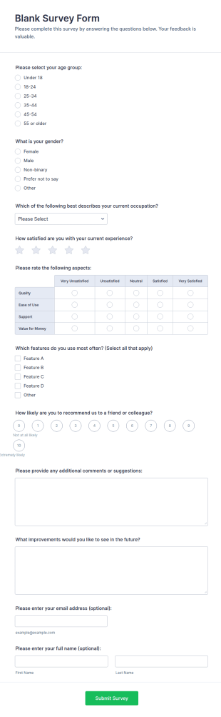 Blank Survey Form Template