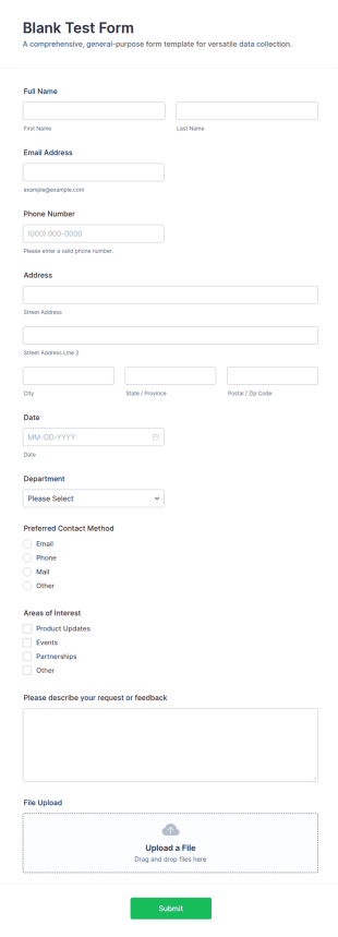 Blank Test Form Template