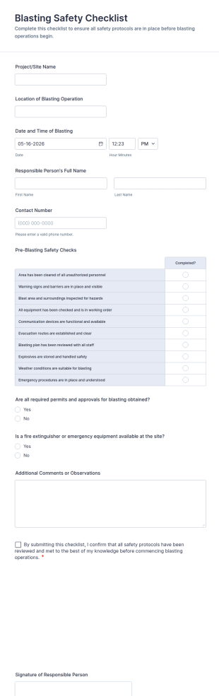 Blasting Safety Checklist Form Template