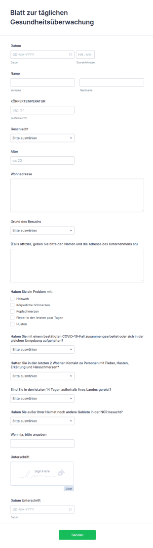 Blatt Zur Täglichen Gesundheitsüberwachung