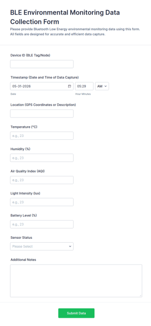 BLE Environmental Monitoring Data Collection Form Template