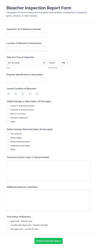Bleacher Inspection Report Form Template