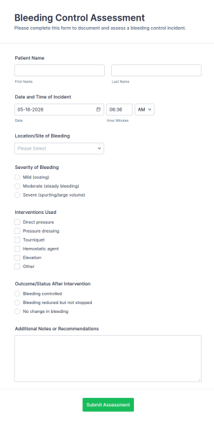 Bleeding Control Assessment Form Template