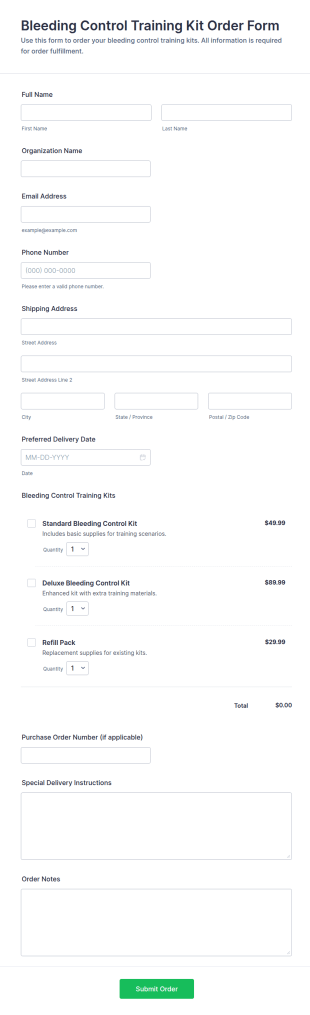 Bleeding Control Training Kit Order Form Template