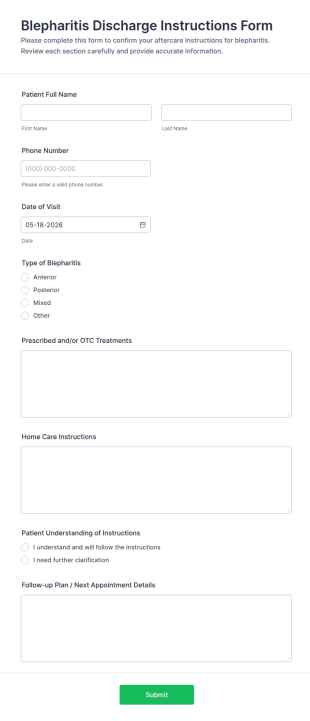 Blepharitis Discharge Instructions Form Template
