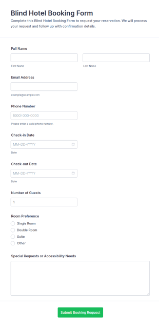 Blind Hotel Booking Form Template