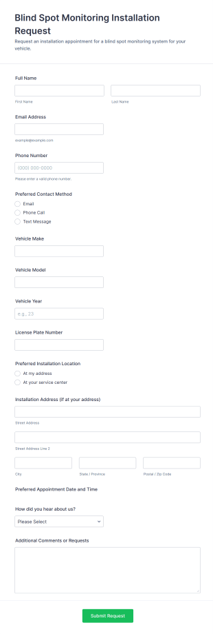 Blind Spot Monitoring Installation Request Form Template