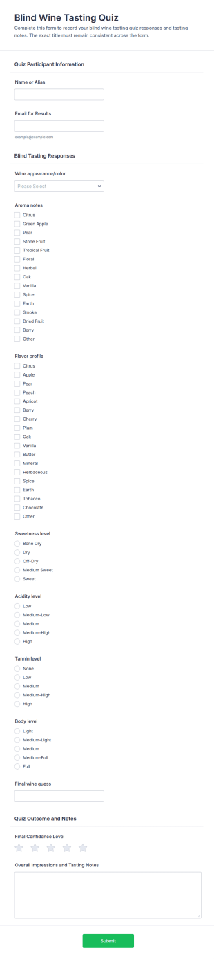 Blind Wine Tasting Quiz Form Template