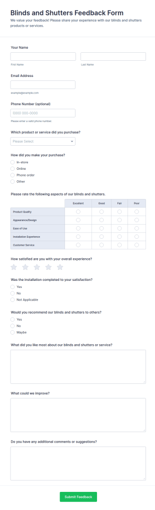Blinds And Shutters Feedback Form Template