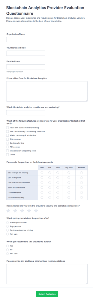 Blockchain Analytics Provider Evaluation Questionnaire Form Template