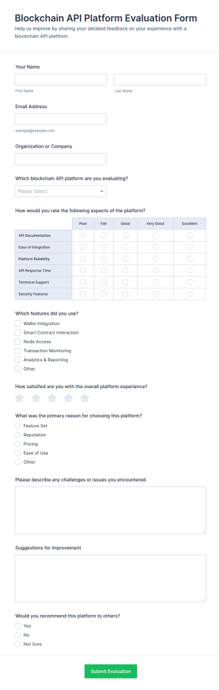 Blockchain API Platform Evaluation Form Template