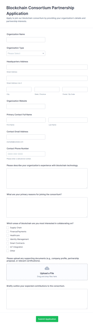 Blockchain Consortium Partnership Application Form Template