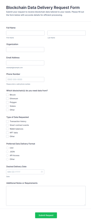 Blockchain Data Delivery Request Form Template