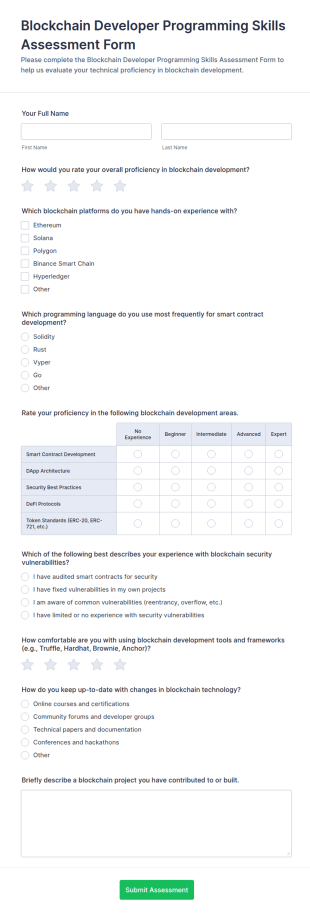 Blockchain Developer Programming Skills Assessment Form Template