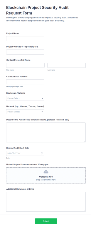 Blockchain Project Security Audit Request Form Template