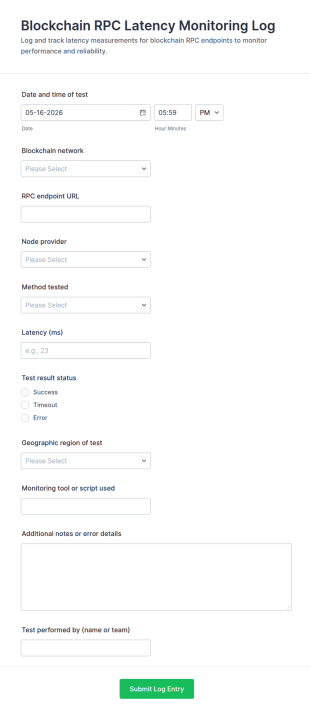 Blockchain RPC Latency Monitoring Log Form Template