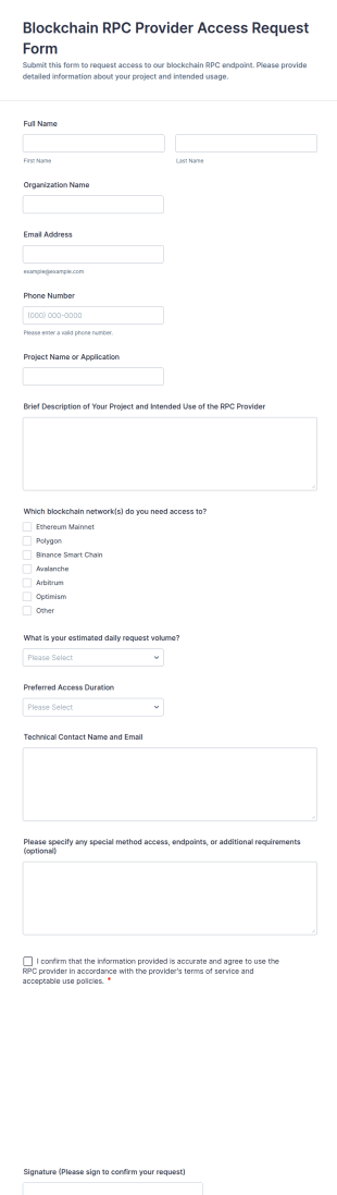 Blockchain RPC Provider Access Request Form Template