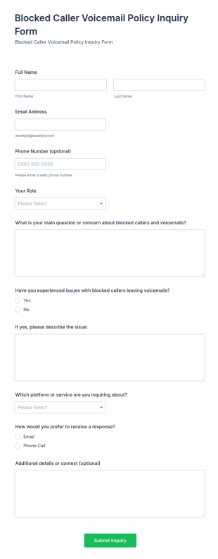 Blocked Caller Voicemail Policy Inquiry Form Template