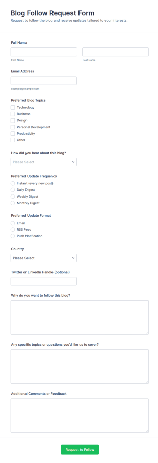 Blog Follow Request Form Template