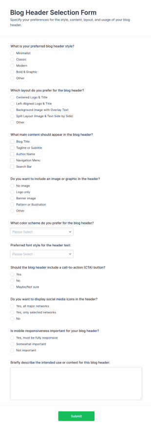 Blog Header Selection Form Template