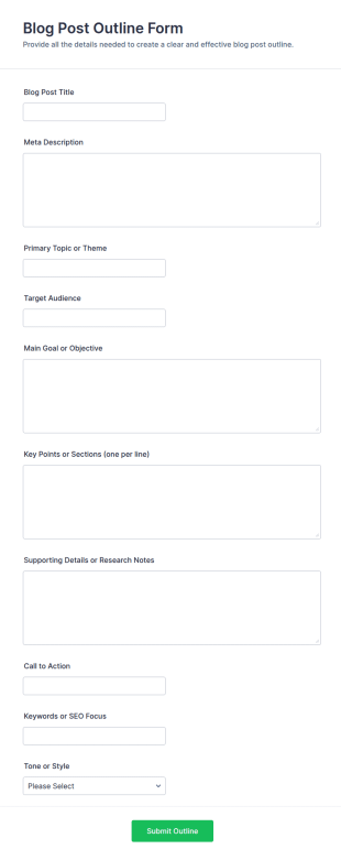 Blog Post Outline Form Template