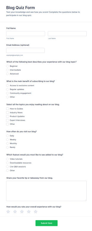 Blog Quiz Form Template