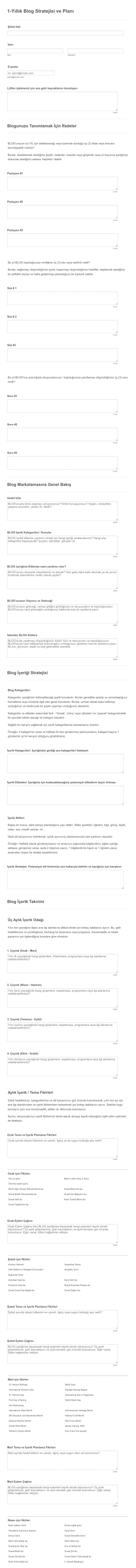 Blog Strateji Planlayıcısı Rehberi Form Şablonu