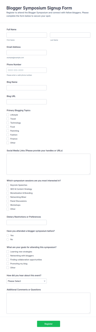 Blogger Symposium Signup Form Template