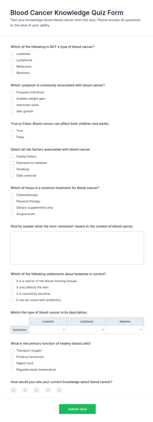 Blood Cancer Knowledge Quiz Form Template