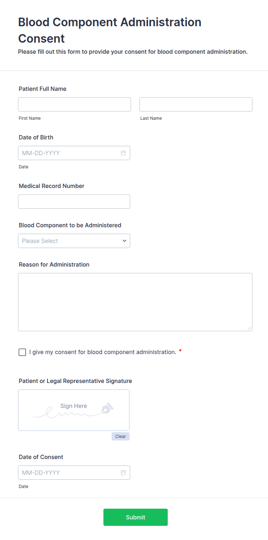 Blood Component Administration Consent Form Template | Jotform