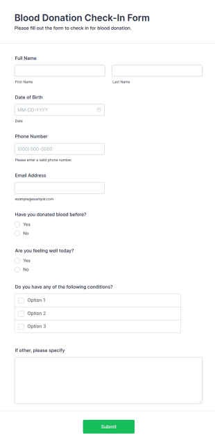 Blood Donation Check In Form Template