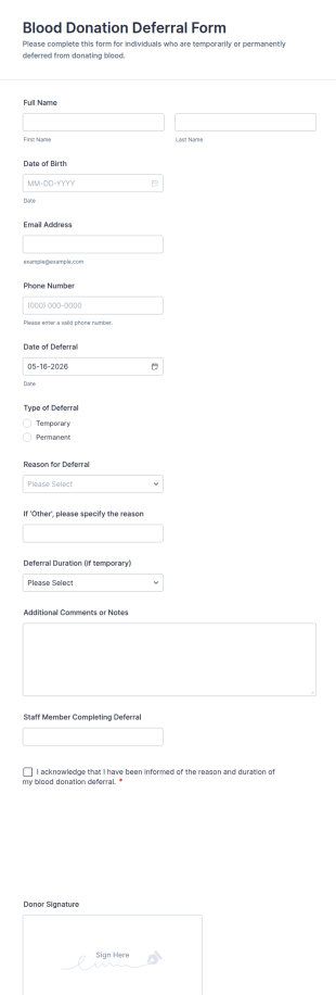 Blood Donation Deferral Form Template