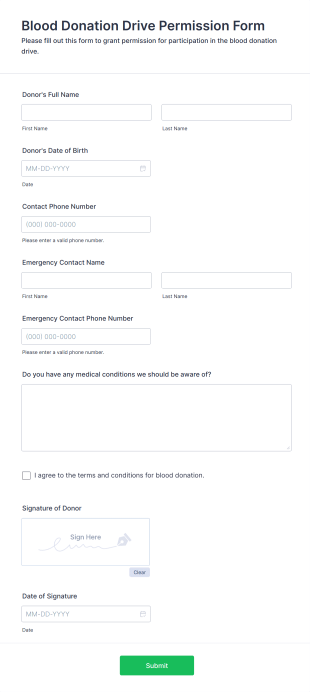 Blood Donation Drive Permission Form Template