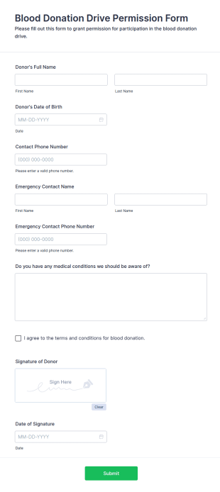 Blood Donation Drive Permission Form Template