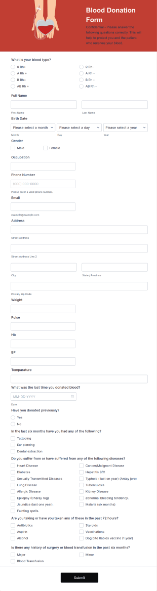 Blood Donation Form Template