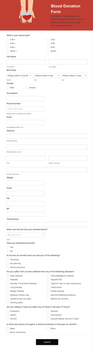 Blood Donation Form Template