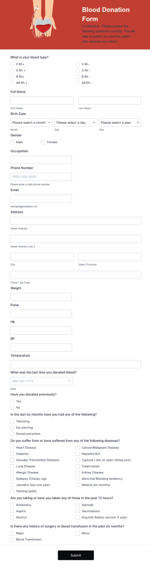 Blood Donation Form Template