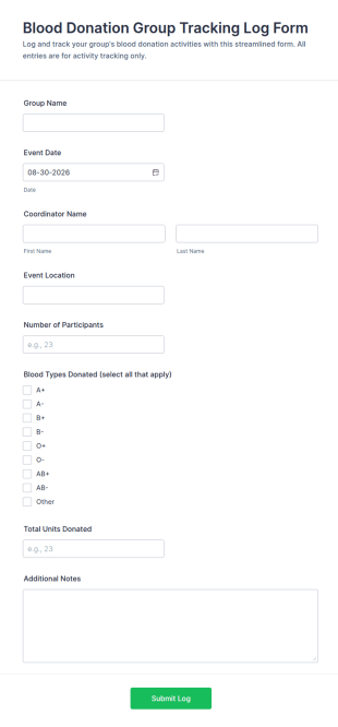 Blood Donation Group Tracking Log Form Template