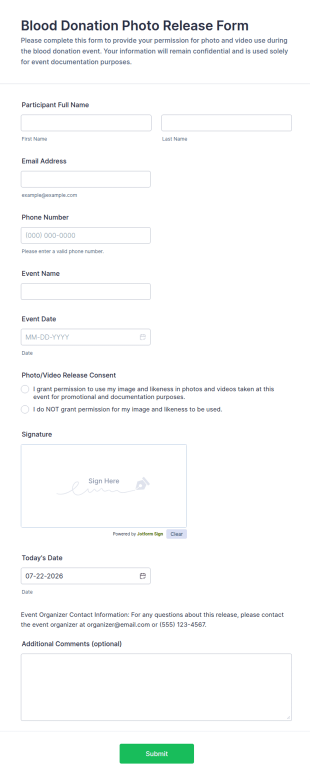 Blood Donation Photo Release Form Template