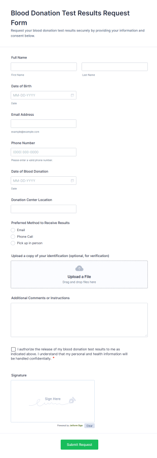 Blood Donation Test Results Request Form Template