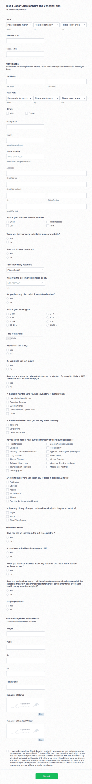 Blood Donor Consent Form Template