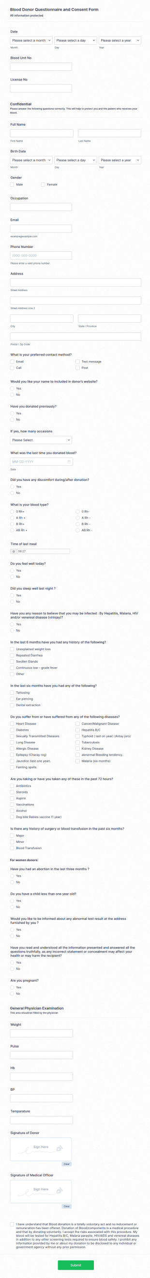 Blood Donor Consent Form Template