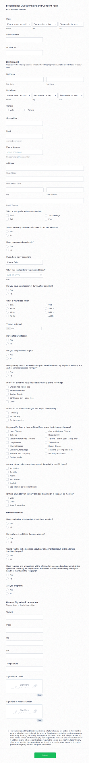 Blood Donor Consent Form Template