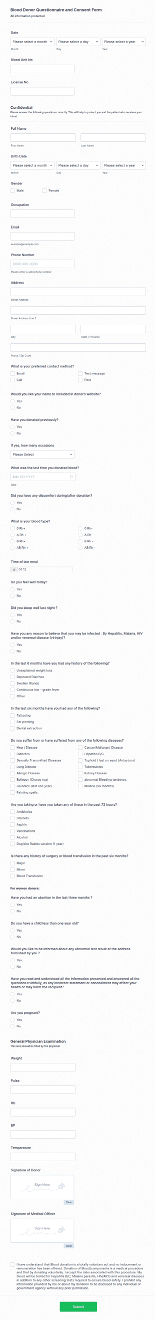 Blood Donor Consent Form Template