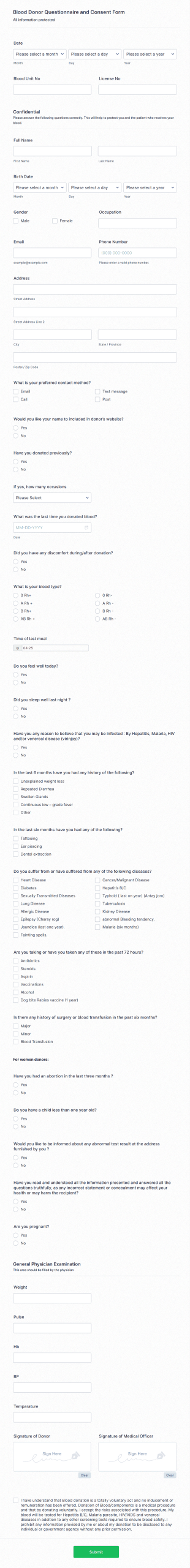 Blood Donor Consent Form Template