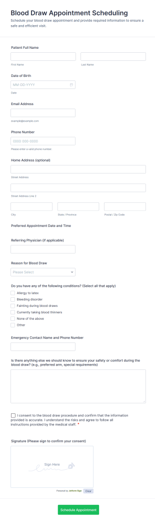 Blood Draw Appointment Scheduling Form Template