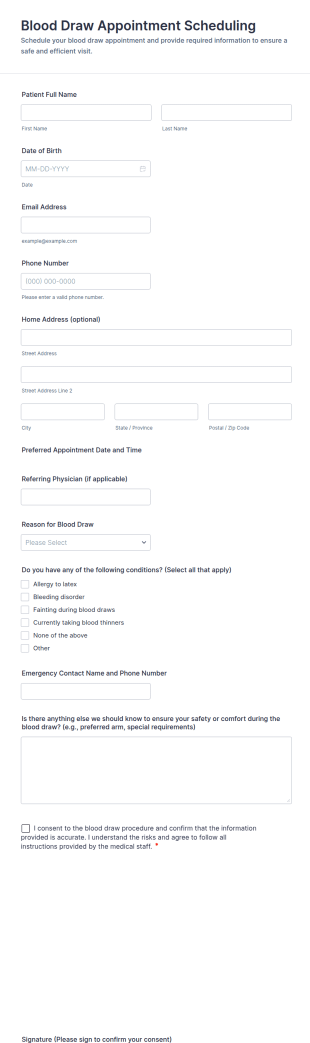 Blood Draw Appointment Scheduling Form Template