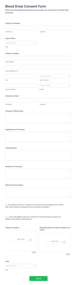Blood Draw Consent Form Template